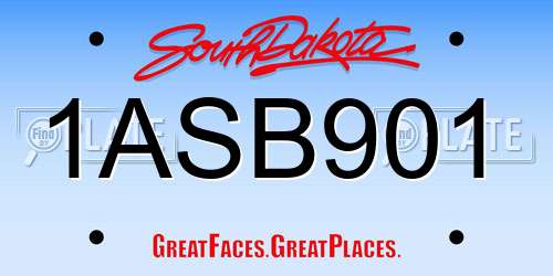 1ASB901 South Dakota License Plate