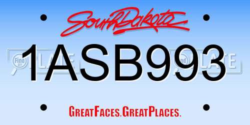 1ASB993 South Dakota License Plate