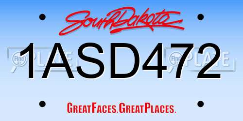 1ASD472 South Dakota License Plate