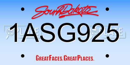 1ASG925 South Dakota License Plate