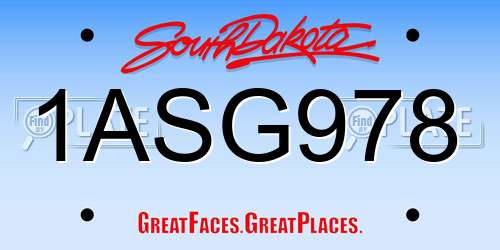 1ASG978 South Dakota License Plate