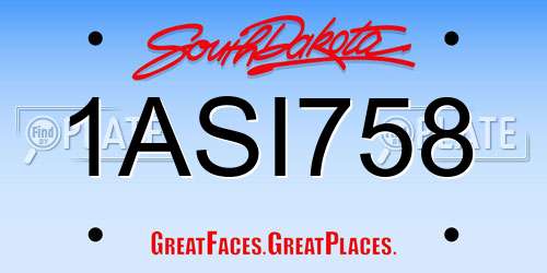 1ASI758 South Dakota License Plate