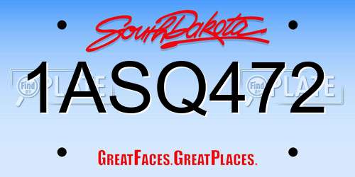1ASQ472 South Dakota License Plate