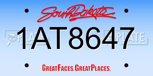 1AT8647 South Dakota License Plate