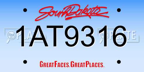 1AT9316 South Dakota License Plate