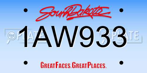 1AW933 South Dakota License Plate