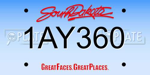 1AY360 South Dakota License Plate