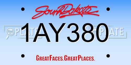 1AY380 South Dakota License Plate