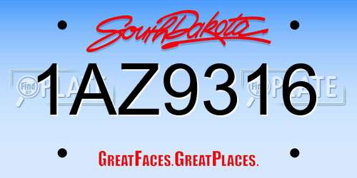 1AZ9316 South Dakota License Plate