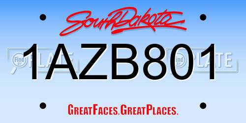 1AZB801 South Dakota License Plate