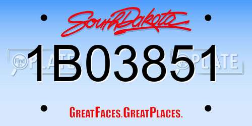 1B03851 South Dakota License Plate