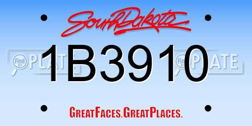 1B3910 South Dakota License Plate