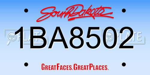 1BA8502 South Dakota License Plate