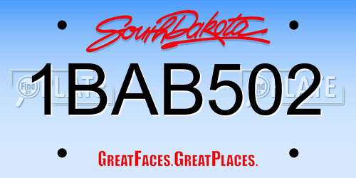 1BAB502 South Dakota License Plate