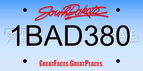 1BAD380 South Dakota License Plate