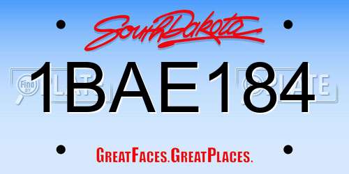 1BAE184 South Dakota License Plate