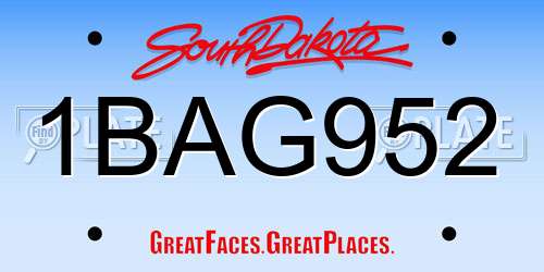 1BAG952 South Dakota License Plate