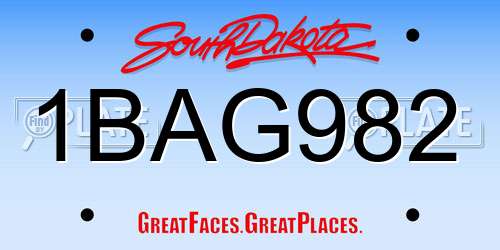 1BAG982 South Dakota License Plate