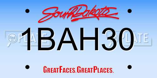 1BAH30 South Dakota License Plate