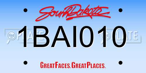 1BAI010 South Dakota License Plate