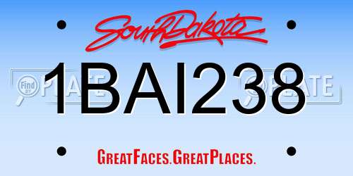 1BAI238 South Dakota License Plate