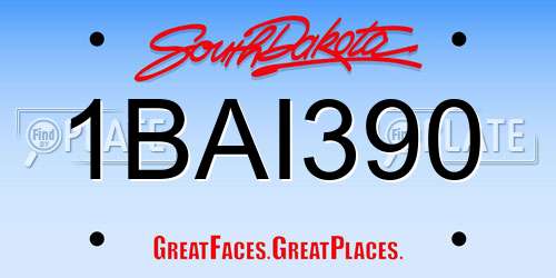1BAI390 South Dakota License Plate