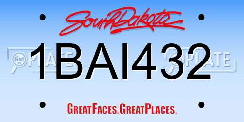 1BAI432 South Dakota License Plate
