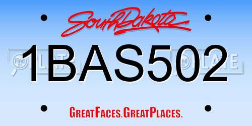 1BAS502 South Dakota License Plate