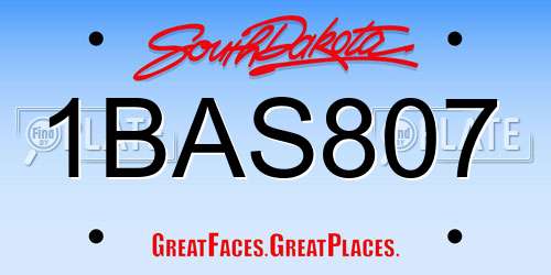 1BAS807 South Dakota License Plate