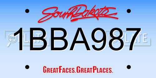 1BBA987 South Dakota License Plate