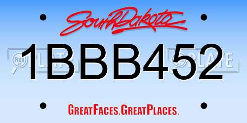 1BBB452 South Dakota License Plate