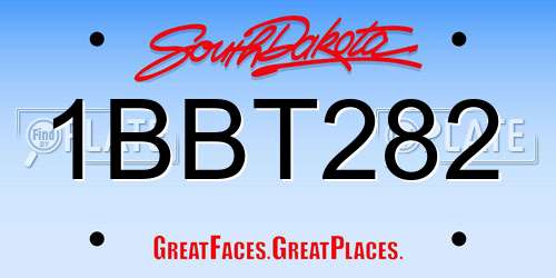 1BBT282 South Dakota License Plate