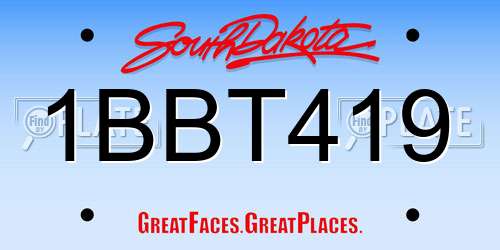 1BBT419 South Dakota License Plate