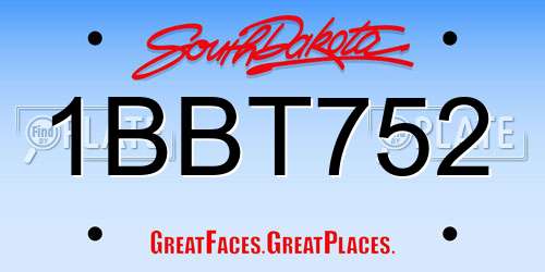 1BBT752 South Dakota License Plate