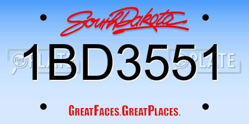 1BD3551 South Dakota License Plate