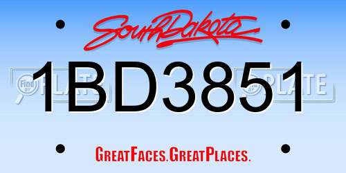 1BD3851 South Dakota License Plate
