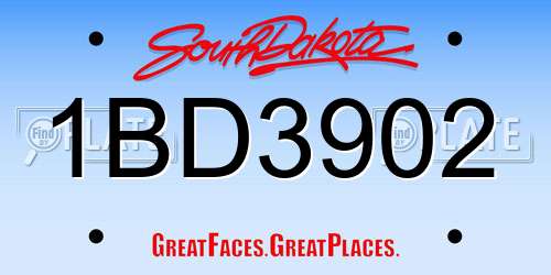 1BD3902 South Dakota License Plate