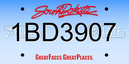 1BD3907 South Dakota License Plate