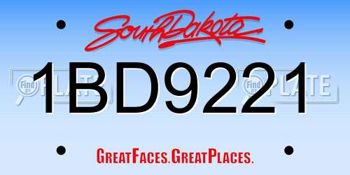 1BD9221 South Dakota License Plate