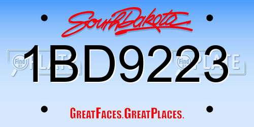 1BD9223 South Dakota License Plate