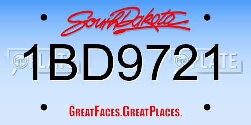 1BD9721 South Dakota License Plate