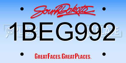 1BEG992 South Dakota License Plate
