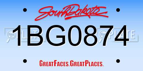 1BG0874 South Dakota License Plate