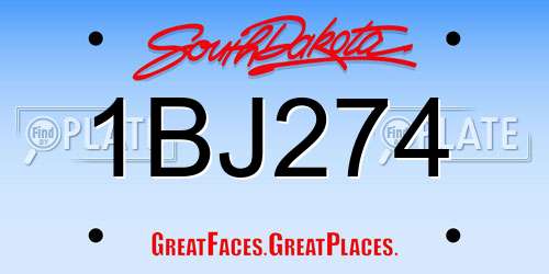 1BJ274 South Dakota License Plate