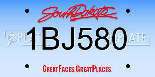 1BJ580 South Dakota License Plate