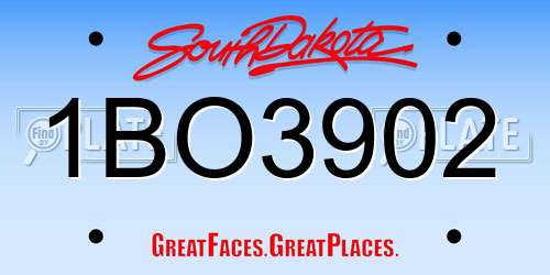 1BO3902 South Dakota License Plate