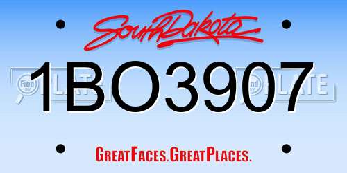 1BO3907 South Dakota License Plate