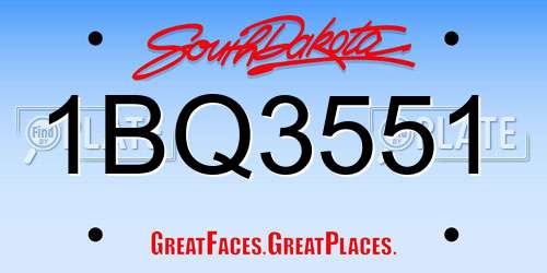 1BQ3551 South Dakota License Plate