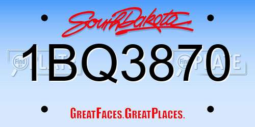 1BQ3870 South Dakota License Plate