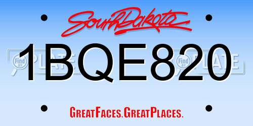 1BQE820 South Dakota License Plate